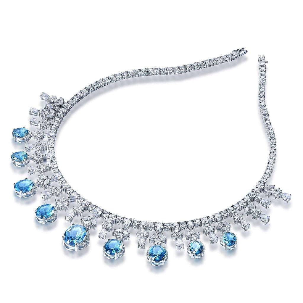 Aquamarine Blue Sapphire Statement Necklace - Trendolla Jewelry