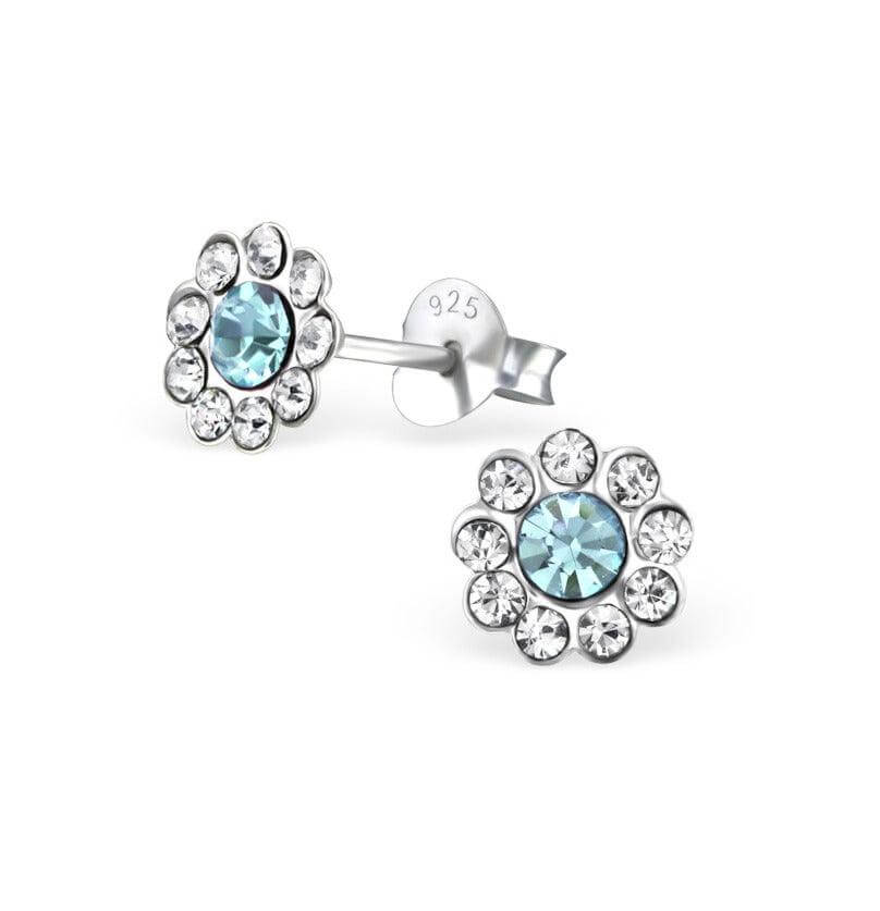 Flowers in Blue and White CZ Baby Children Earrings - Trendolla Jewelry