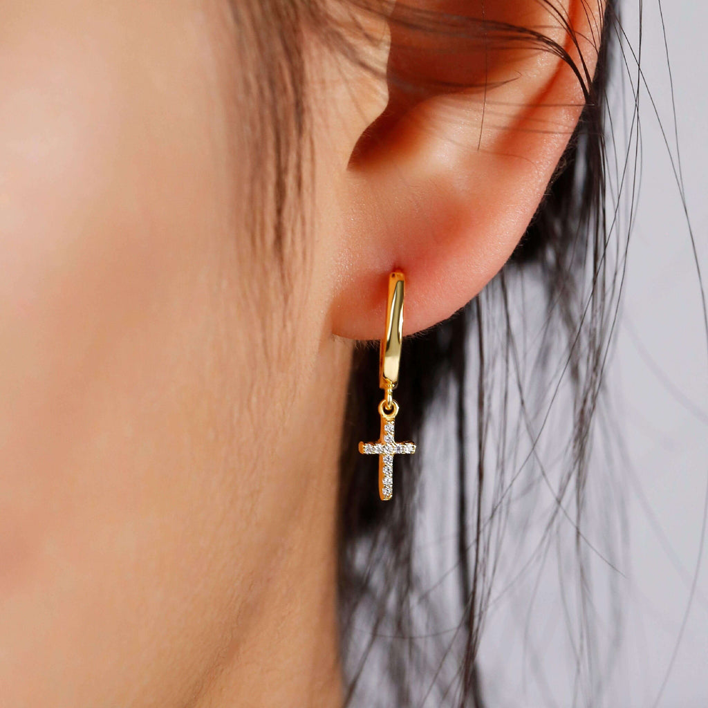 Huggie Hoop Earrings with Charm Simple Cute Cross - Trendolla Jewelry