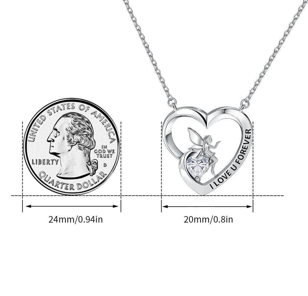 I Love U Forever Pendant Necklace with Angel and Love Heart Crystal Birthstone - Trendolla Jewelry