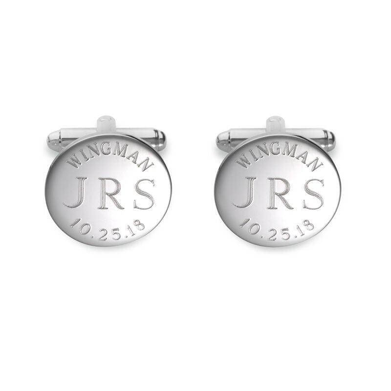 Men's "WINGMAN" Monogram Engravable Circle Cuff Links in Sterling Silver with 18K Gold Plate (3 Initials and 1 Date) of Trendolla - Trendolla Jewelry