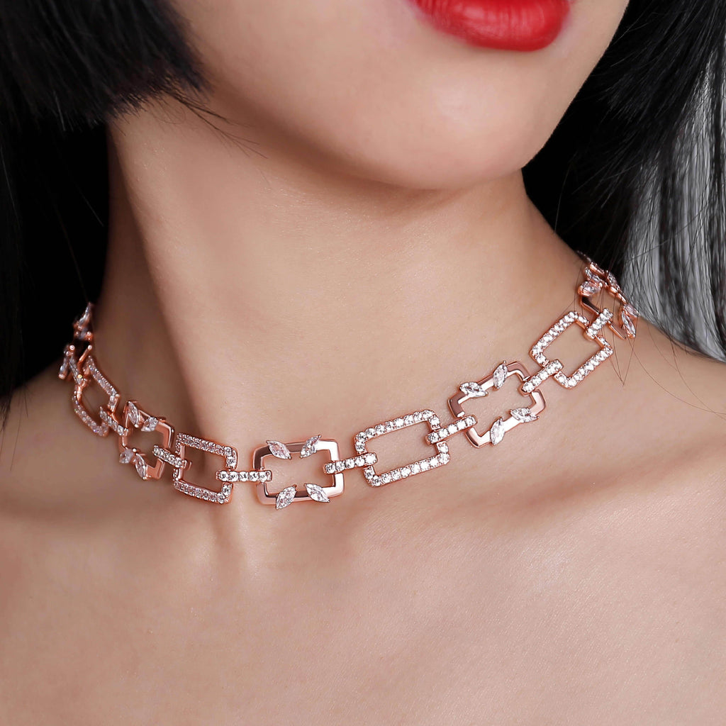 Rectangular Chain Necklace Jasmine Breeze Collection Designed by Golnaz Niazmand - Trendolla Jewelry