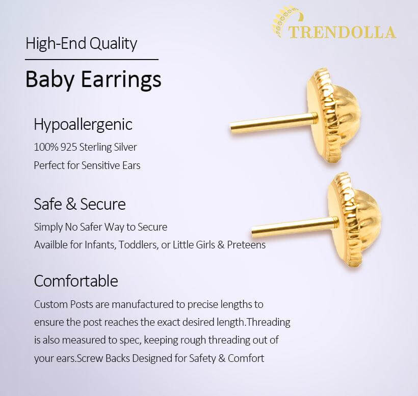 Round CZ Stone Butterfly Baby Children Screw Back Earrings - Trendolla Jewelry